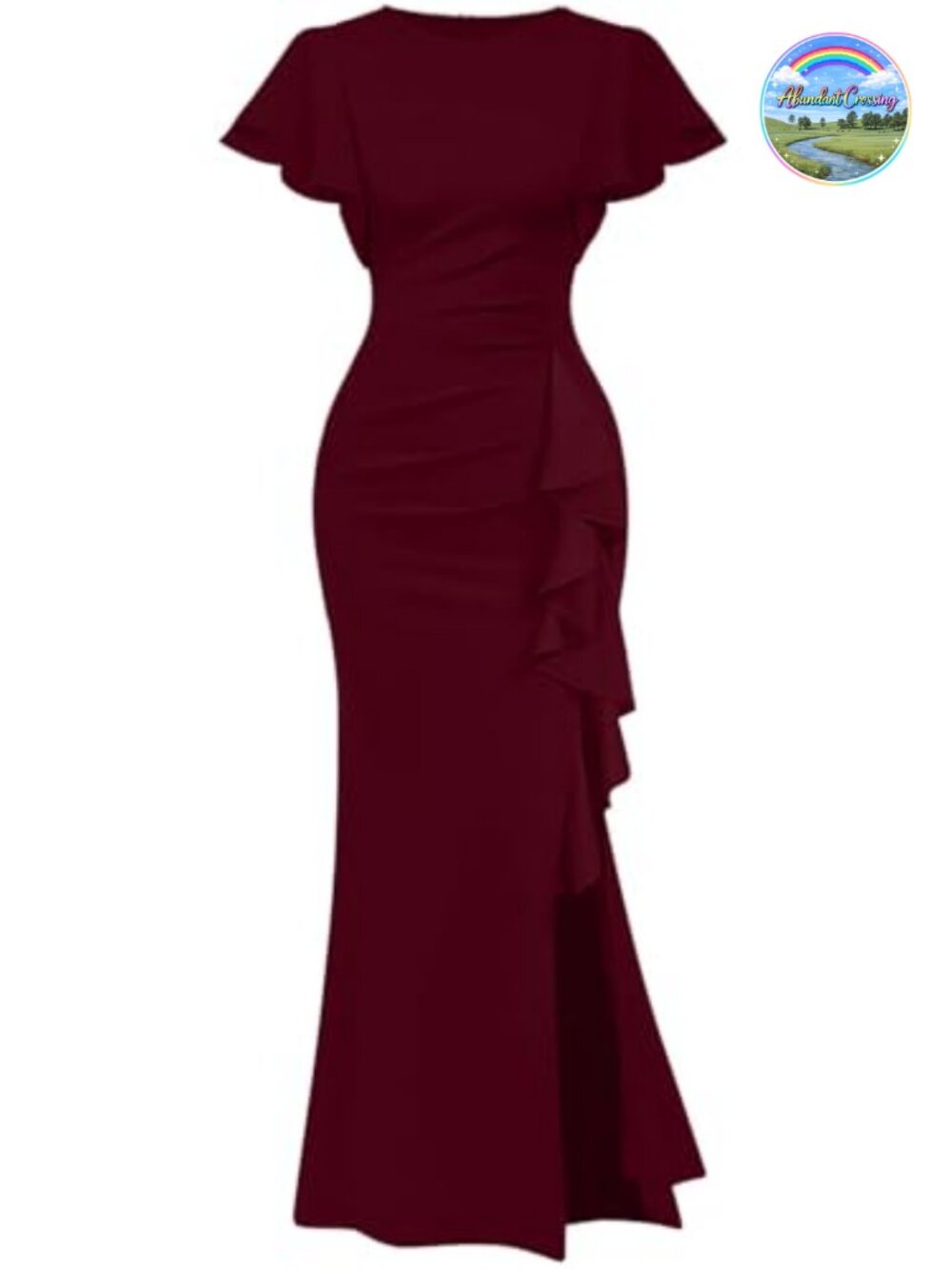 Elegant High Split Ruched Bodycon Mermaid Maxi Dress Ruffle Sleeve Formal